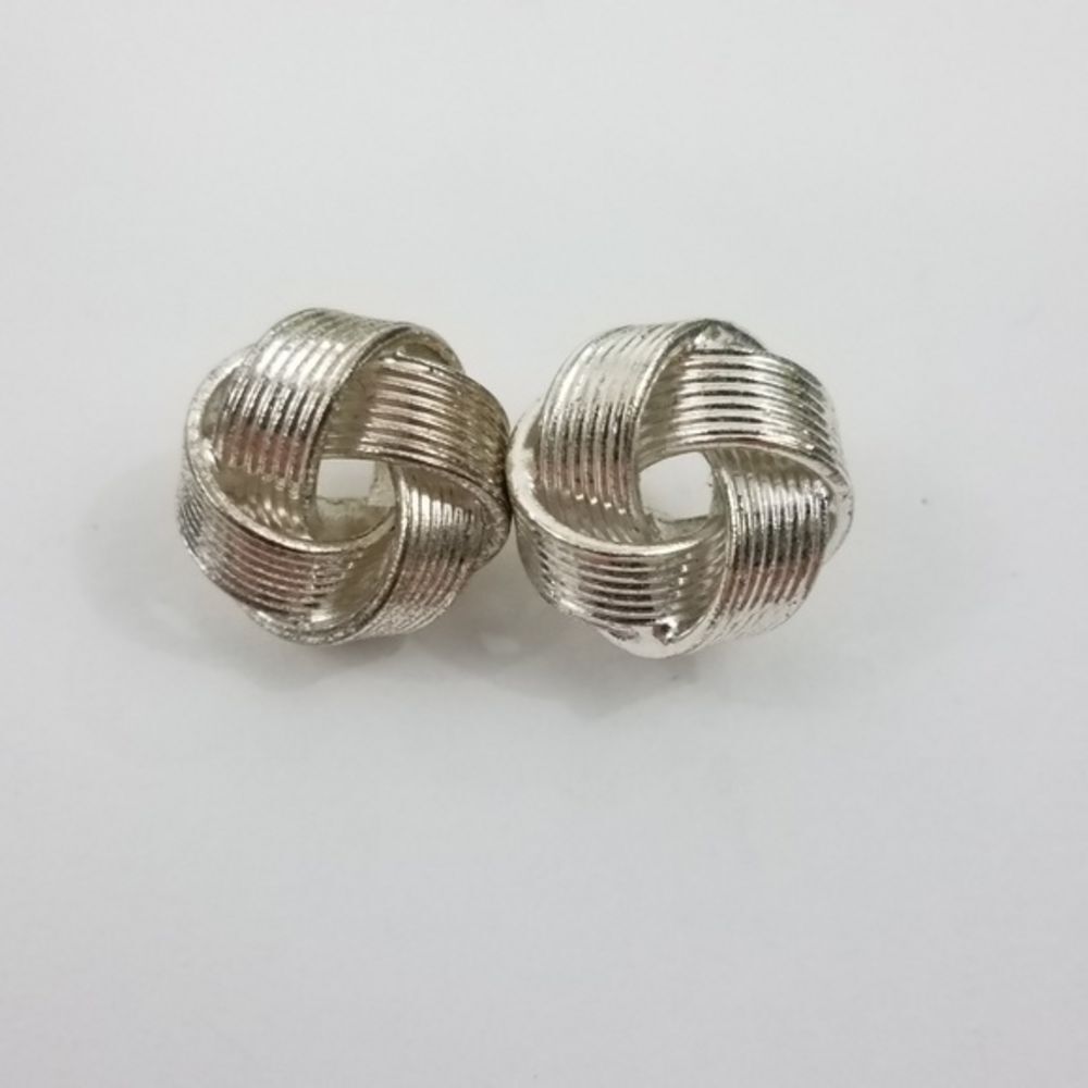 Knot Earrings Silver Tone Stud Braid Weave Pierce